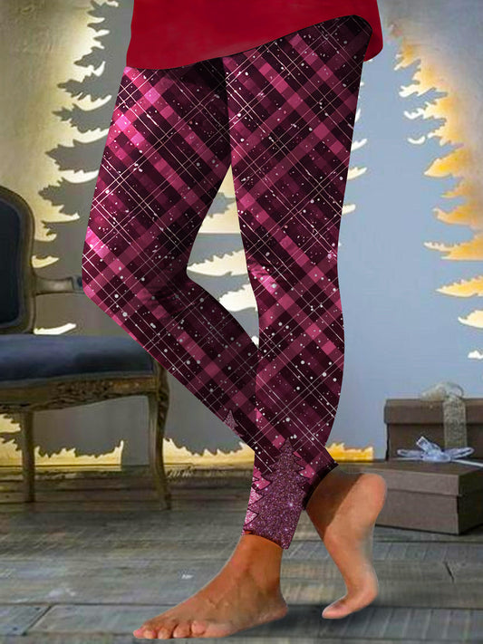 Women's Christmas Tree Check Print Print Leggings
