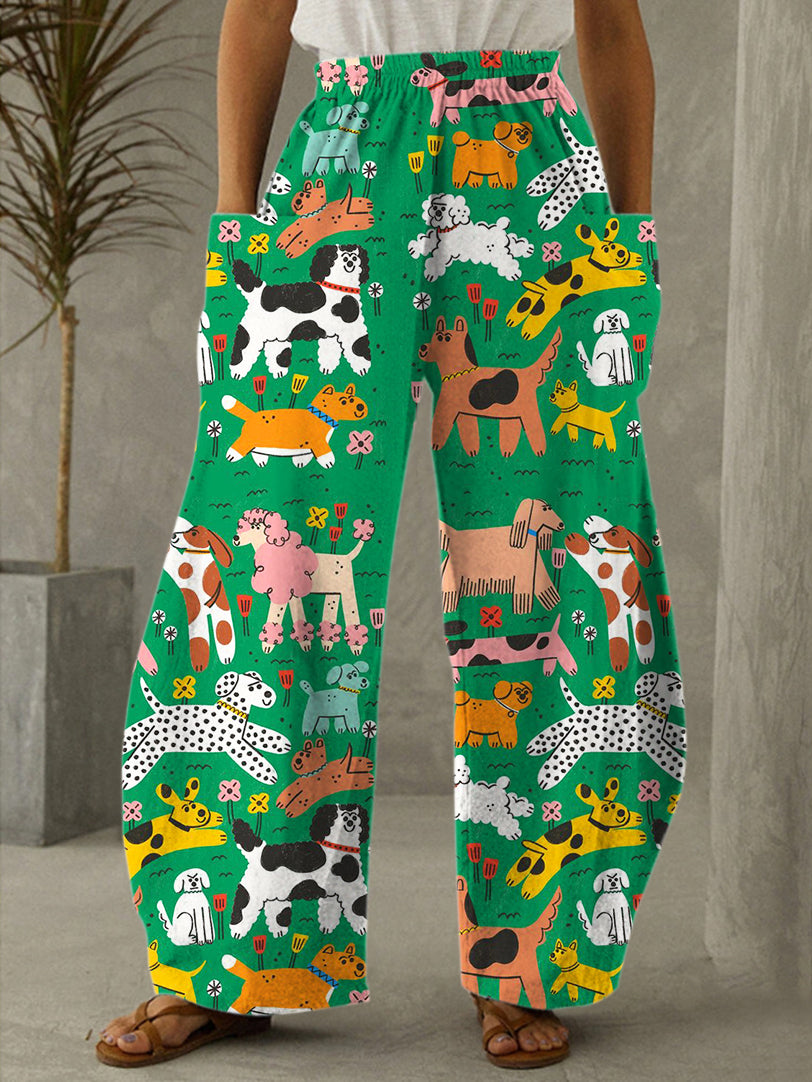 Vintage Cute Punnies Print Casual Pants
