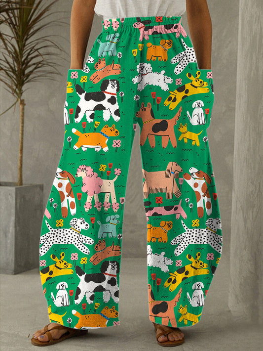 Vintage Cute Punnies Print Casual Pants